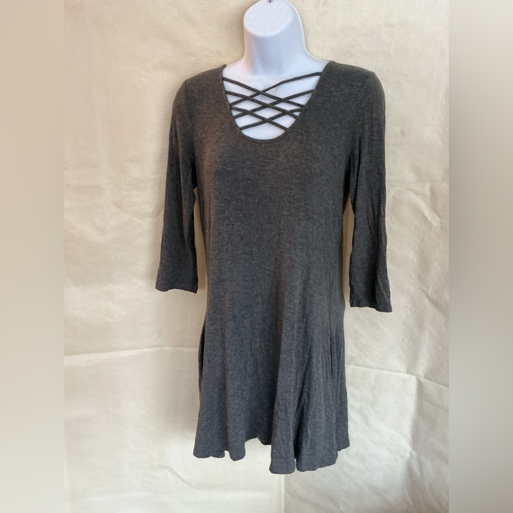 Charcoal Tunic with Crisscross Neckline